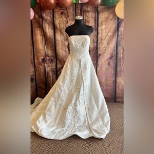 White strapless inset beaded wedding dress